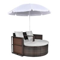 vidaXL Garden Bed with Parasol Brown Poly Rattan