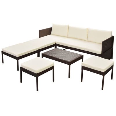 vidaXL 6 Piece Garden Lounge Set with Cushions Poly Rattan Brown