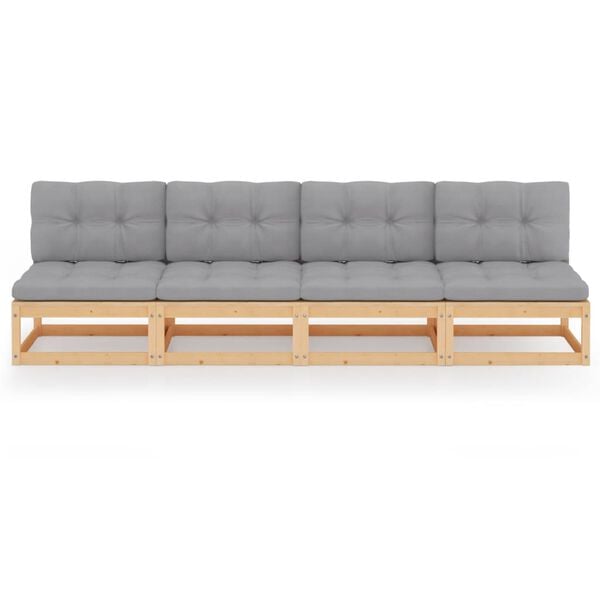 vidaXL 4-Seater Sofa with Cushions Solid Pinewood