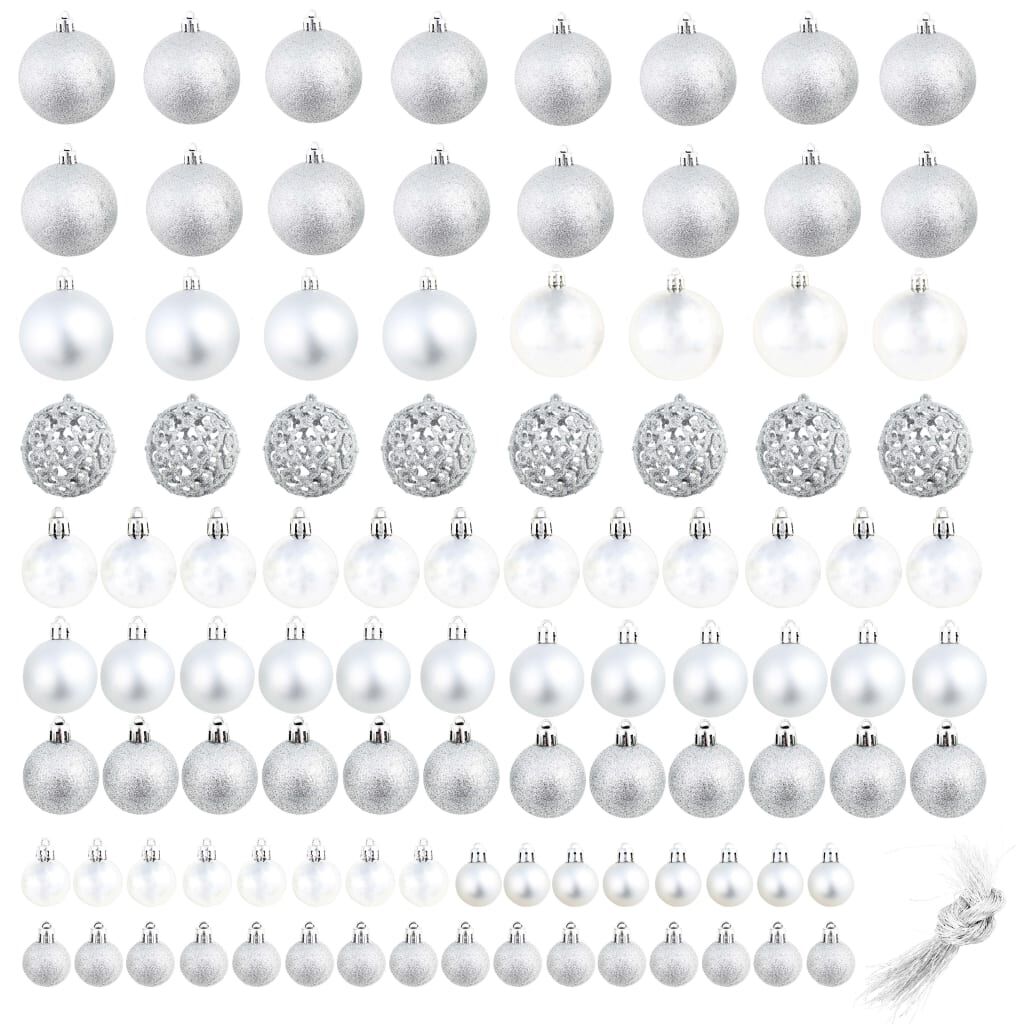 vidaXL 100 Piece Christmas Ball Set 3/4/6 cm Silver