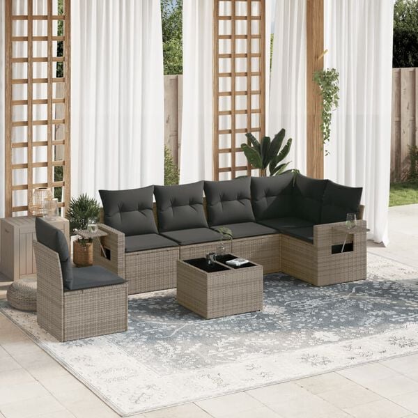 vidaXL 7 Piece Garden Sofa Set with Cushions Grey Poly Rattan