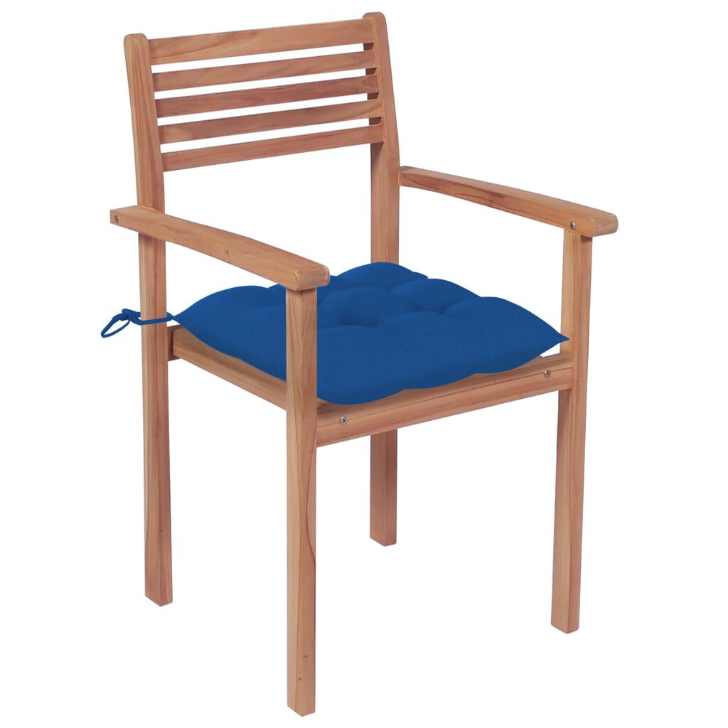 vidaXL Garden Chairs 2 pcs with Blue Cushions Solid Teak Wood