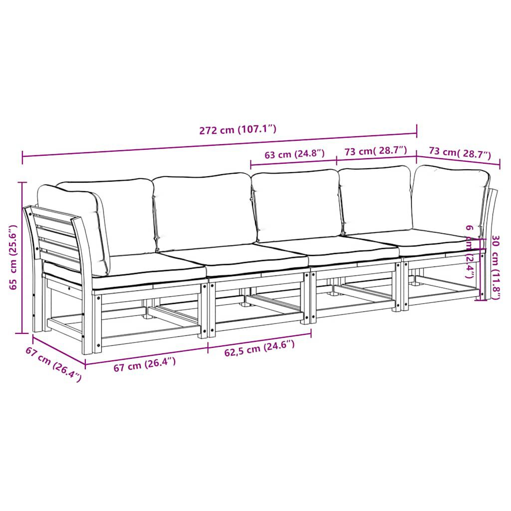 vidaXL 4 Piece Garden Lounge Set with Cushions Solid Wood Acacia