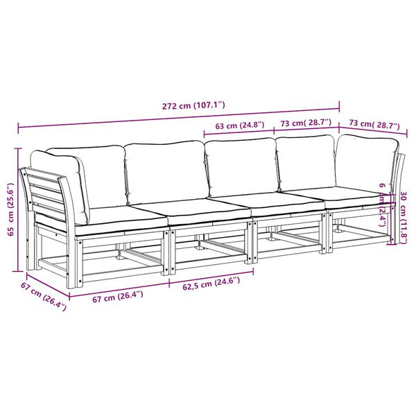 vidaXL 4 Piece Garden Lounge Set with Cushions Solid Wood Acacia
