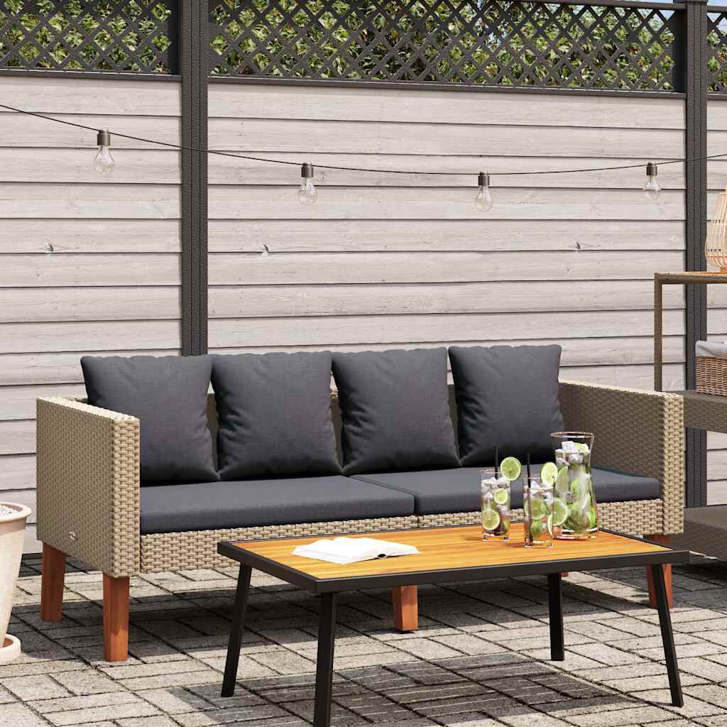 vidaXL 2-Seater Garden Sofa with Cushions Poly Rattan Beige