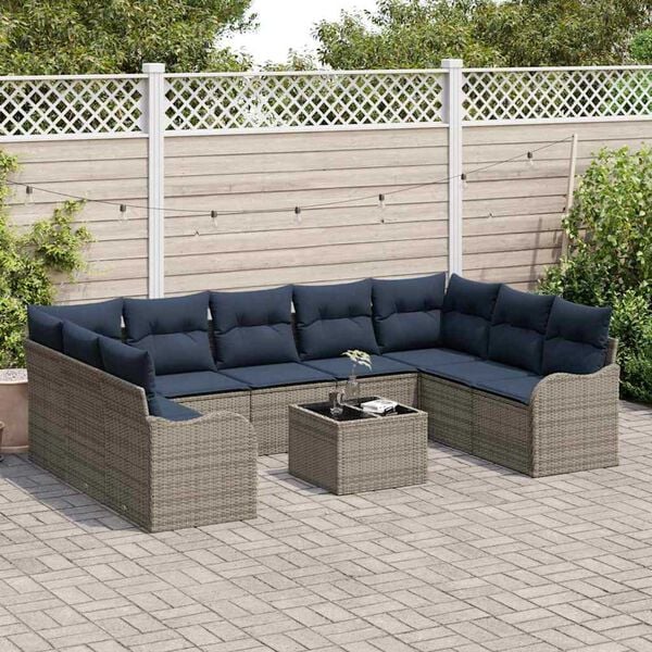 vidaXL Garden Sofa Set with Cushion 10 pcs Grey Poly rattan