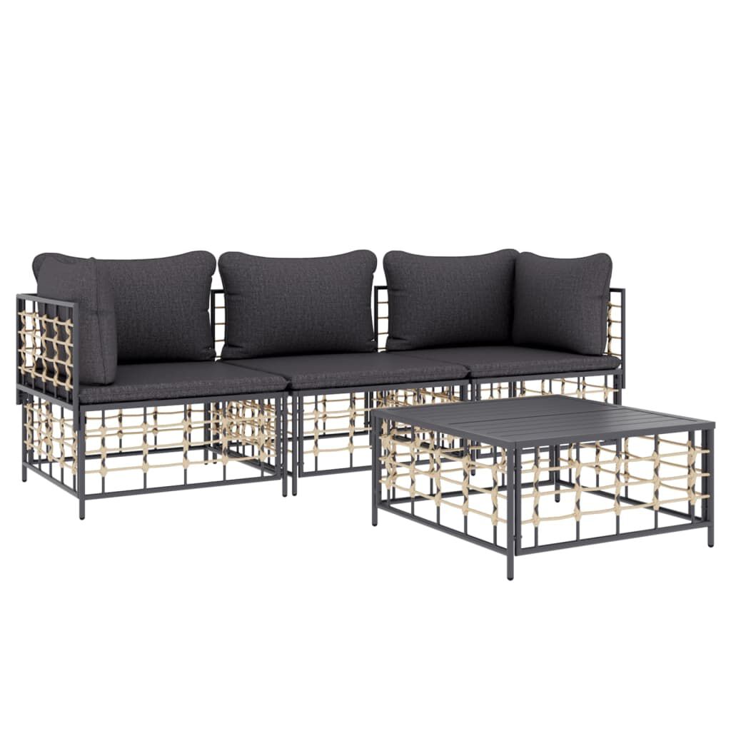 vidaXL 4 Piece Garden Lounge Set with Cushions Anthracite Poly Rattan