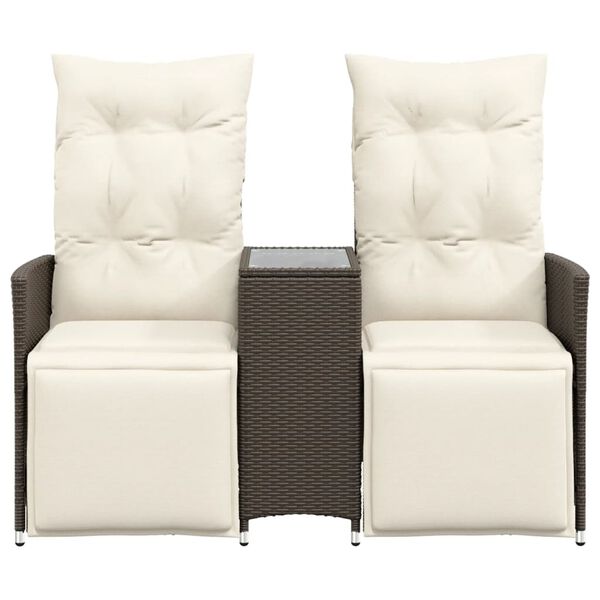 vidaXL Reclining Garden Sofa 2-Seater with Table Brown Poly Rattan