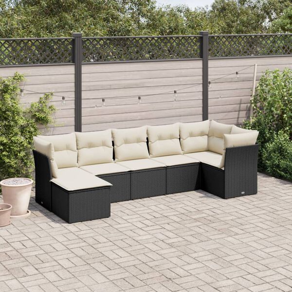 vidaXL 7 Piece Garden Sofa Set with Cushions Black Poly Rattan