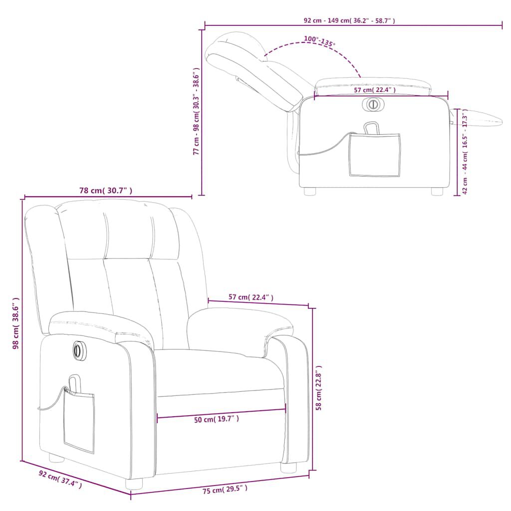 vidaXL Electric Massage Recliner Chair Cream Faux Leather