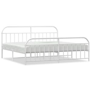 vidaXL Metal Bed Frame without Mattress with Footboard White 193x203cm