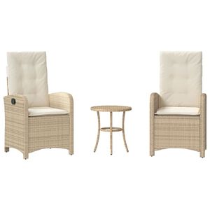 vidaXL 3 Piece Bistro Set with Cushions Beige Poly Rattan