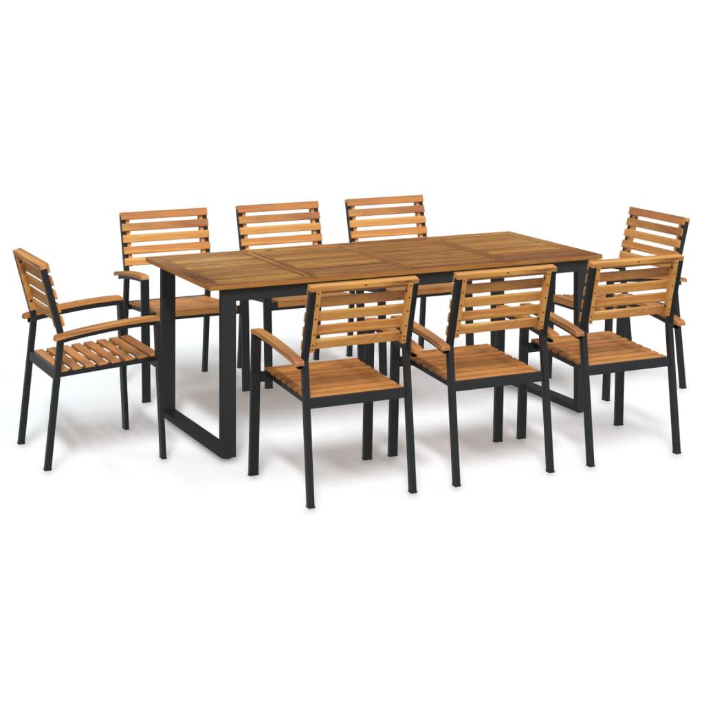 vidaXL 9 Piece Garden Dining Set Solid Wood Acacia and Metal