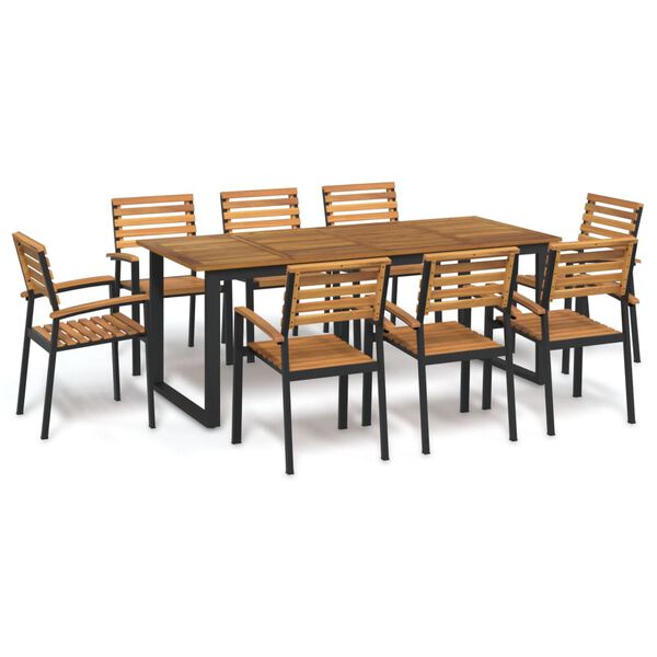 vidaXL 9 Piece Garden Dining Set Solid Wood Acacia and Metal