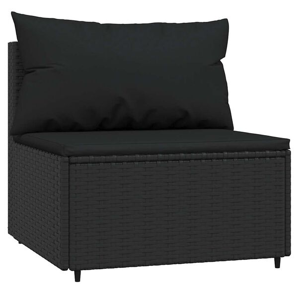 vidaXL Garden Middle Sofas with Cushions 2 pcs Black Poly Rattan
