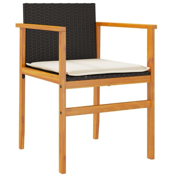 vidaXL Garden Chairs with Cushions 2 pcs Black Poly Rattan&Solid Wood