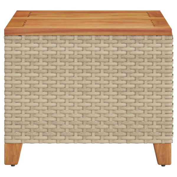 vidaXL Garden Table Beige 45x45x37 cm Poly Rattan Acacia Wood