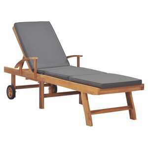 vidaXL Sun Lounger with Cushion Solid Teak Wood Dark Grey
