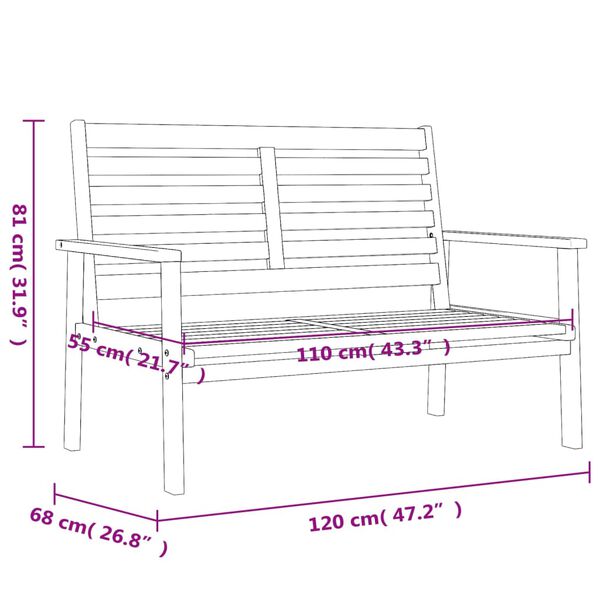 vidaXL Garden Sofa Bench 120 cm Solid Wood Acacia