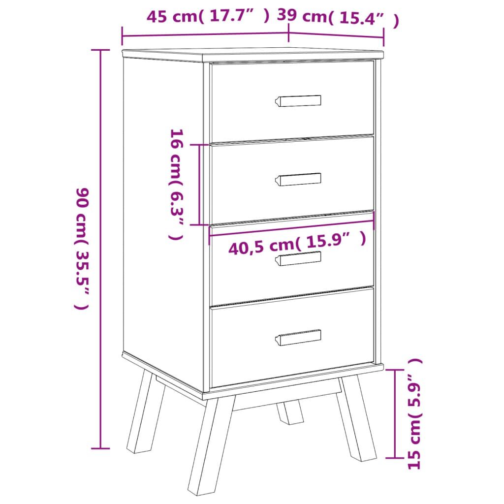 vidaXL Bedside Cabinet OLDEN Grey and Brown Solid Wood Pine