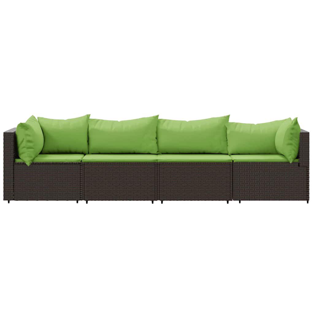 vidaXL 4 Piece Garden Lounge Set with Cushions Brown Poly Rattan