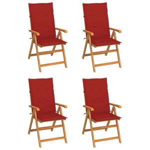 vidaXL Garden Chairs 4 pcs with Red Cushions Solid Teak Wood