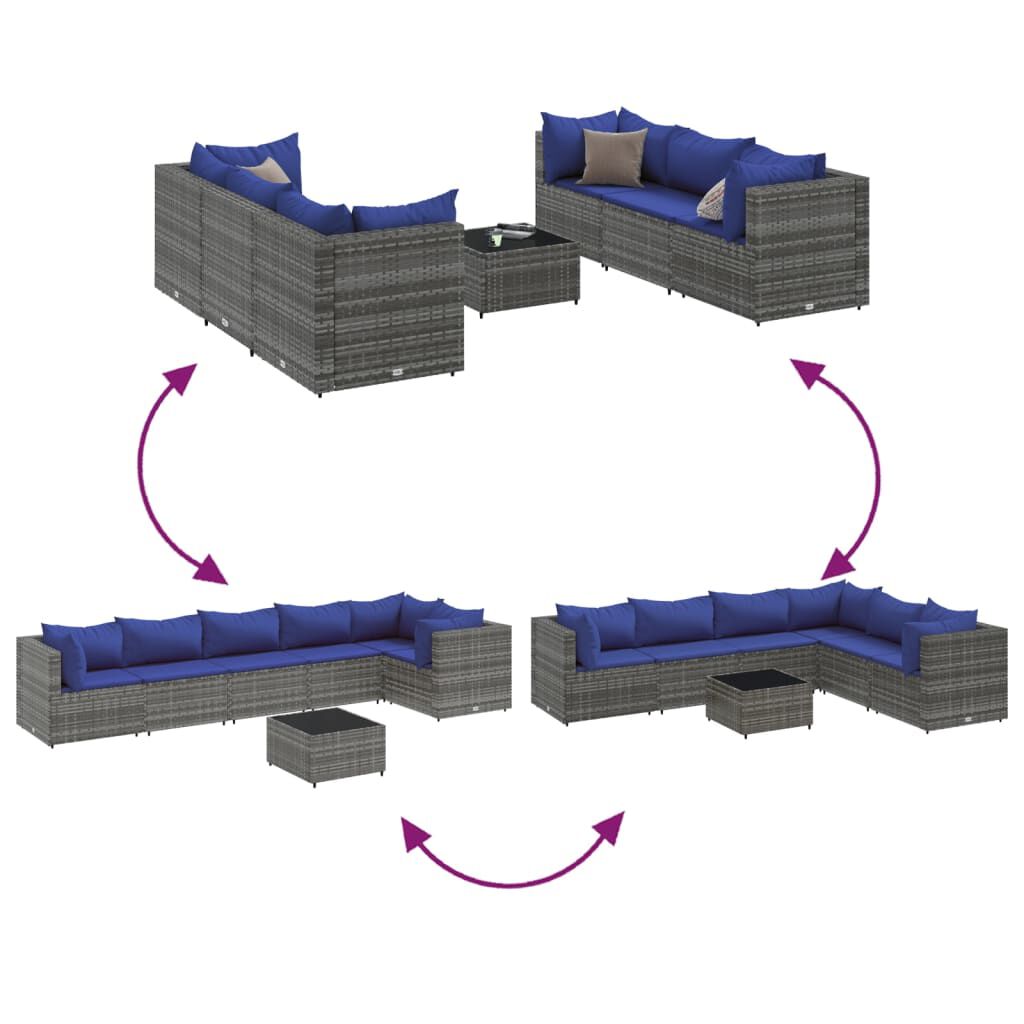 vidaXL 7 Piece Garden Lounge Set with Cushions Grey Poly Rattan