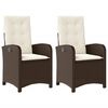 vidaXL Reclining Garden Chairs 2 pcs with Cushions Brown Poly Rattan
