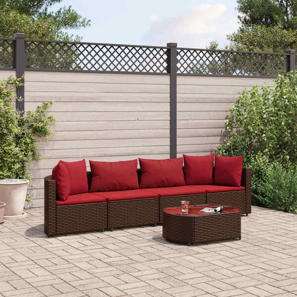 vidaXL 5 Piece Garden Sofa Set with Cushions Brown Poly Rattan