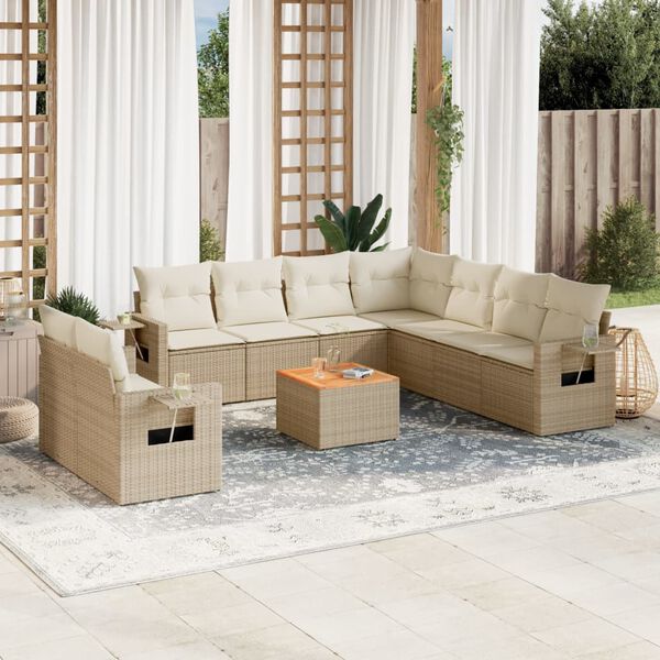 vidaXL 10 Piece Garden Sofa Set with Cushions Beige Poly Rattan