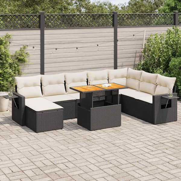 vidaXL 9 Piece Garden Sofa Set with Cushions Black Poly Rattan