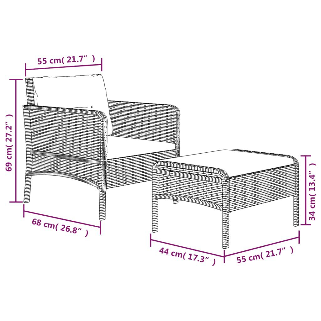 vidaXL 2 Piece Garden Lounge Set with Cushions Brown Poly Rattan