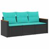 vidaXL 3 Piece Garden Sofa Set with Cushions Black Poly Rattan