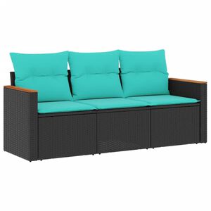 vidaXL 3 Piece Garden Sofa Set with Cushions Black Poly Rattan