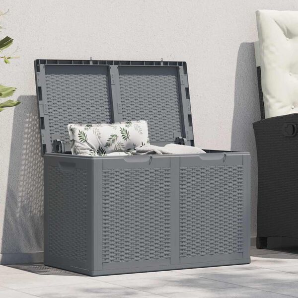 vidaXL Garden Storage Box Grey PP Rattan 180 L