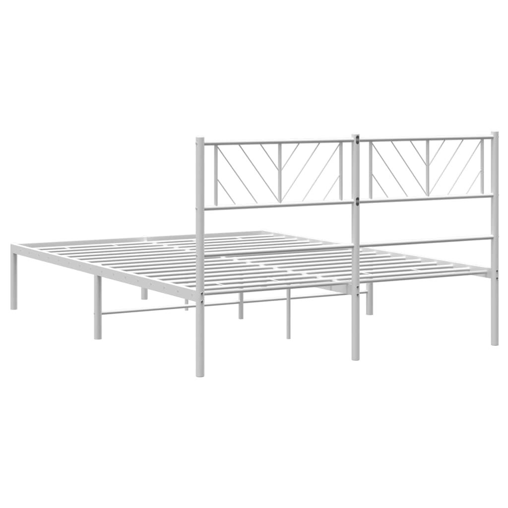 vidaXL Metal Bed Frame without Mattress with Headboard White 135x190cm
