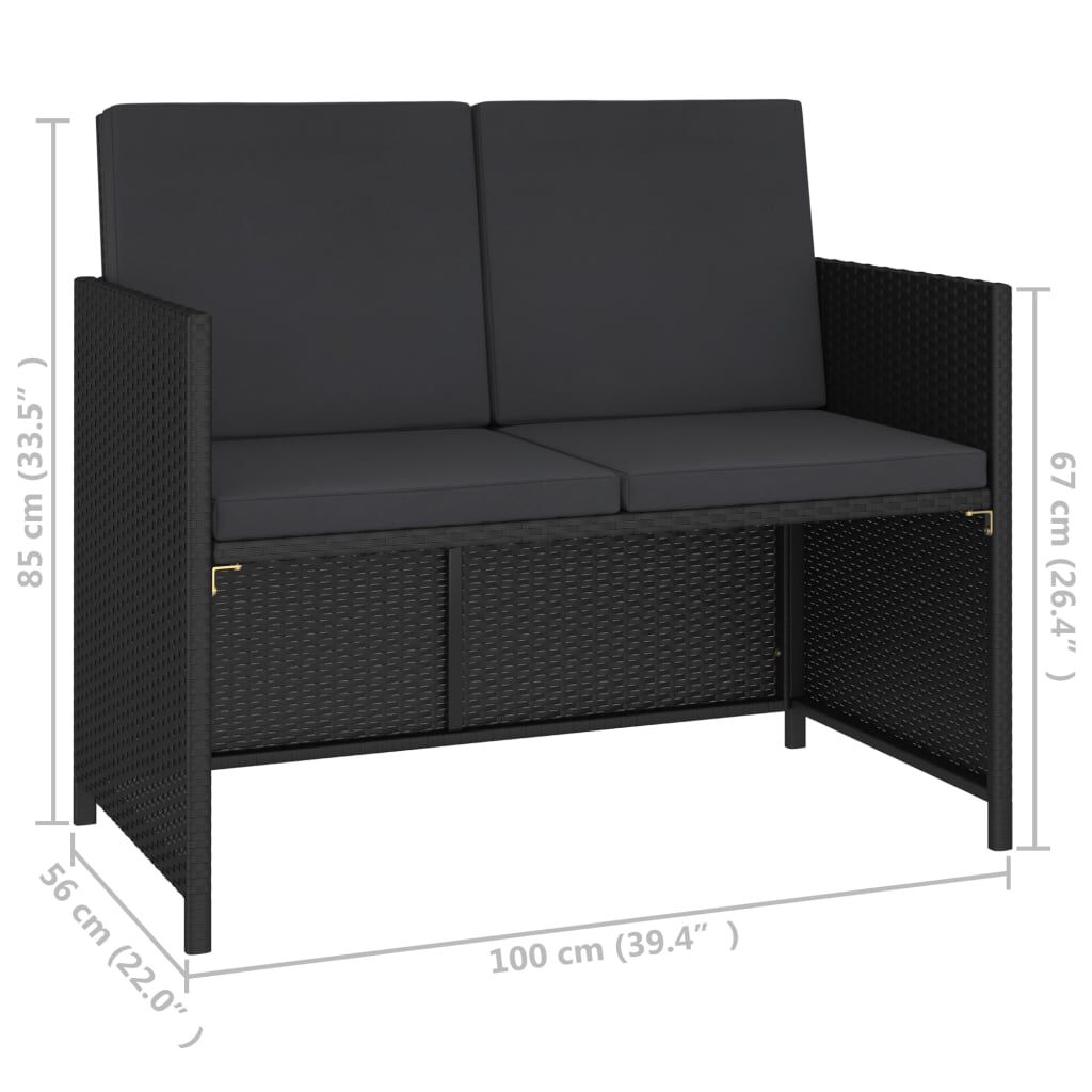 vidaXL 6 Piece Outdoor Dining Set with Cushions Poly Rattan Black