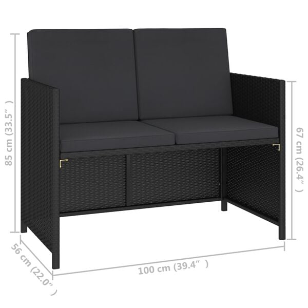 vidaXL 6 Piece Outdoor Dining Set with Cushions Poly Rattan Black