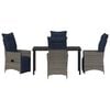 vidaXL Table and Chair Set with Cushion 5 pcs Grey PE Rattan