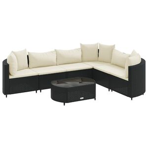 vidaXL 7 Piece Garden Sofa Set with Cushions Black Poly Rattan