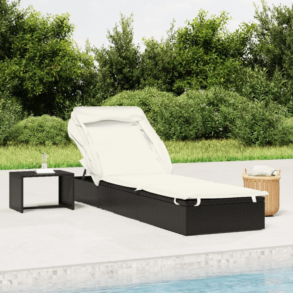 vidaXL Sunbed with Foldable Roof Black 213x63x97 cm Poly Rattan