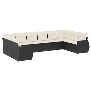 vidaXL 10 Piece Garden Sofa Set with Cushions Black Poly Rattan