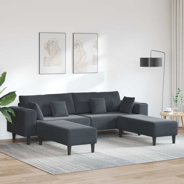 vidaXL Sofa with Cushion 3 pcs Dark Grey Velvet