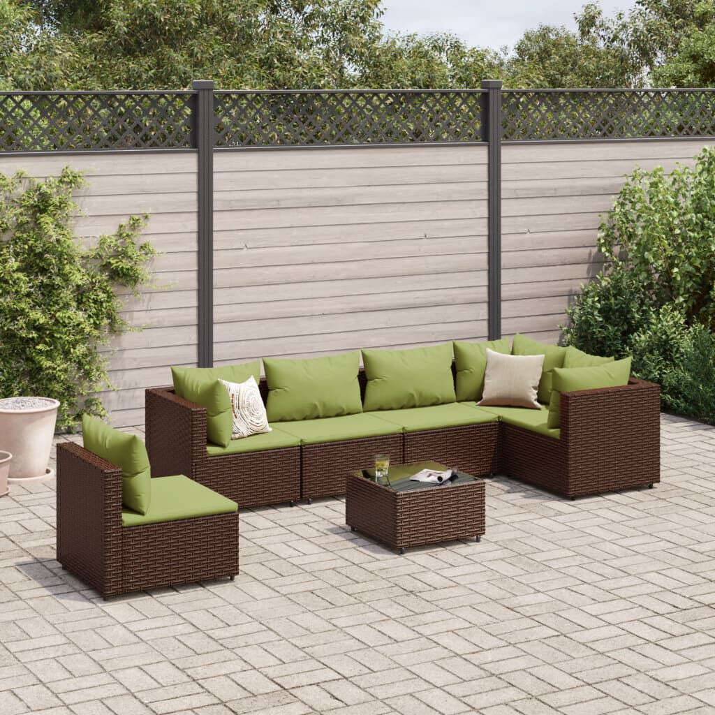 vidaXL 7 Piece Garden Lounge Set with Cushions Brown Poly Rattan