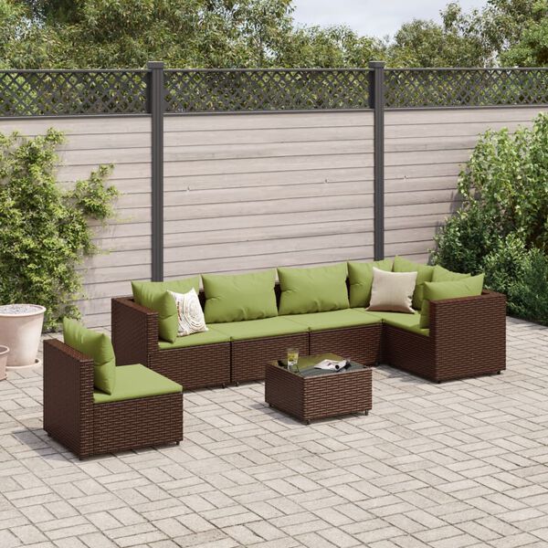 vidaXL 7 Piece Garden Lounge Set with Cushions Brown Poly Rattan