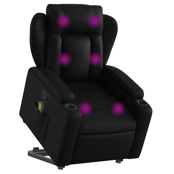 vidaXL Stand up Massage Recliner Chair Black Faux Leather
