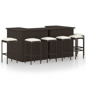 vidaXL 8 Piece Garden Bar Set with Cushions Poly Rattan Brown