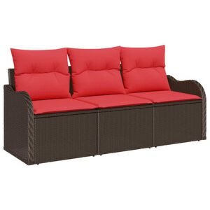 vidaXL Garden Sofa Set with Cushion 3 pcs Brown Poly rattan