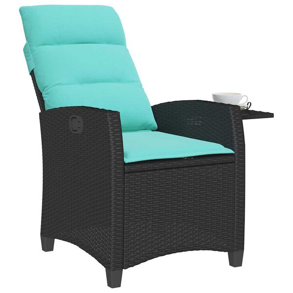 vidaXL Reclining Garden Chair with Side Table Black Poly Rattan