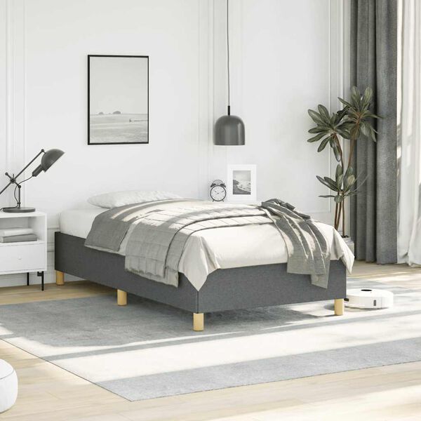 vidaXL Bed Frame without Mattress Dark Grey 100x190 cm Twin Fabric